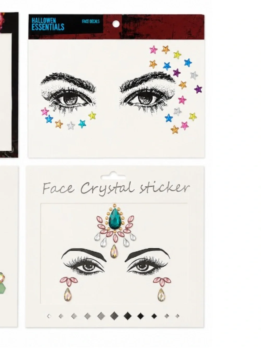 NEW - 4 Set Bundle of Adhesive Face Gem & Crystal - Halloween Rave Festival